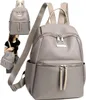 A woman is holding a backpack, and a separate image shows a backpack. Podgląd zdjęcia produktu