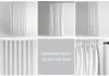 A collage of images showing different ways to hang and use white curtains, with text indicating "DIFFERENT WAYS TO USE THE TAPE." Produktbild-Vorschau