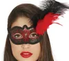 Rot und schwarz verzierte Maske mit Feder, 1 Stk. Produktbild-Vorschau 2