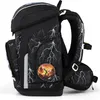 A black backpack with a lightning bolt pattern and a round graphic of a dinosaur. Náhled obrázku produktu