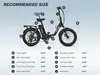 A diagram showing the recommended size measurements for an electric bicycle. Produktbild-Vorschau