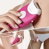 A collage of three images showing a woman using a pink and white epilator on different body parts. Produktbild-Vorschau