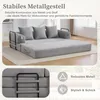 A light gray sofa bed is shown in a living room setting, with text overlays highlighting its features. Anteprima dell’immagine prodotto