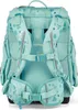 The back of a teal Ergobag cubo backpack with blue heart patterns. Náhľad obrázku produktu