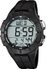 A close-up studio shot of a black digital watch. Voir les images du produit