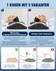 A collage of images and text explaining the features of a memory foam pillow, showing different sleeping positions and pillow heights. Produktbild-Vorschau