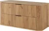 A wooden bathroom cabinet with two drawers and black handles, shown against a white background. Produktbild-Vorschau