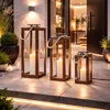 3er XXL Holz-Laternen-Set Windlicht Gartenlaterne Edelstahldach Produktbild-Vorschau