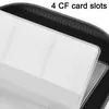 A close-up view of a grey card holder with multiple transparent slots, showing the zipper closure. Produktbild-Vorschau