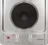 Close-up of a silver electric stovetop with two burners and control knobs. Podgląd zdjęcia produktu