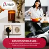 A collage of four images showing different scenarios where a fire extinguisher might be needed: lighting a candle, cooking, a faulty electrical outlet, and an overheating car engine. Text overlays promote the product's reliability. Produktbild-Vorschau