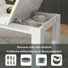 A white dining table with storage, showing cutlery, plates, and cups inside the storage compartment. Anteprima dell’immagine prodotto