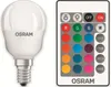 A white Osram LED light bulb and a remote control with various color and function buttons are displayed side-by-side on a white background. Anteprima dell’immagine prodotto
