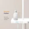 A white soap dispenser sits on a white shelf next to a vertical pole, with icons below the shelf. Text is on the left side of the image. Anteprima dell’immagine prodotto