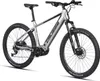 A silver and black electric mountain bike is shown against a white background. Produktbild-Vorschau