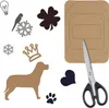A collection of various cut-out shapes and a pair of scissors on a white background. Produktbild-Vorschau