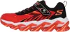 A side view of a single red and black Skechers sneaker with orange accents and a white sole. Náhled obrázku produktu
