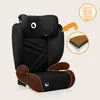 A black and brown car seat with informational graphics on the side. Náhled obrázku produktu