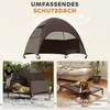 A collage showing a dog tent, a dog on a raised bed outdoors with a person reading, and a dog on a raised bed indoors. Anteprima dell’immagine prodotto