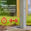 A close-up of a metal post anchored in the ground, with text and icons overlayed. Náhľad obrázku produktu