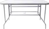 A white rectangular table with a metal frame, shown from the front on a white background. Produktbild-Vorschau