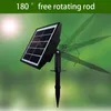 A solar panel on a stake, with a graphic indicating its 180-degree rotation. Produktbild-Vorschau