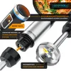 Close-up marketing image of an immersion blender and its accessories, with text overlays highlighting features. Produktbild-Vorschau