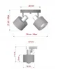 Diagrams showing the dimensions of a two-headed ceiling light. Produktbild-Vorschau
