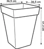 A line drawing of a square planter with dimensions indicated by dashed lines and text. Produktbild-Vorschau