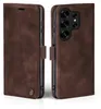 A brown leather flip case for a smartphone is shown from two angles. Produktbild-Vorschau