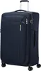 A navy blue Samsonite spinner suitcase is shown against a white background.