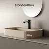 A modern bathroom sink with a black faucet, set against a neutral background with a mirror. Voir les images du produit