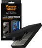 A product box for a screen protector is shown, with a phone and the screen protector inside a black box. Produktbild-Vorschau