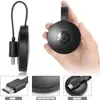A collage of images showing a black HDMI dongle, with one image showing it held in a hand, and other close-up shots of its components. Produktbild-Vorschau