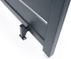 A close-up view of the bottom corner of a gray aluminum gate, showing its mounting bracket. Produktbild-Vorschau