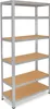 A metal shelving unit with wooden shelves against a white background. Produktbild-Vorschau