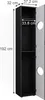 A tall, narrow cabinet with its doors open, showing internal shelves and dimensions indicated by measurement lines and text. Produktbild-Vorschau