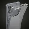A clear phone case is shown from a diagonal angle, with a phone partially visible underneath. Produktbild-Vorschau