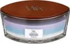 A WoodWick candle with a wooden lid and layered wax. Náhled obrázku produktu