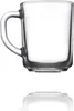 A clear glass mug with a handle is shown against a white background. A reflection of the mug is visible below it. Produktbild-Vorschau