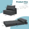 Product dimensions and configurations of a gray sofa bed. Náhled obrázku produktu