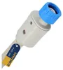 A close-up, angled view of a washing machine or dishwasher inlet hose with an Aquastop safety valve and a blue connector. A product tag is attached to the hose. Produktbild-Vorschau