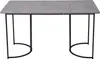 A rectangular dining table with a gray marble-look top and black metal legs, shown from the front against a white background. Produktbild-Vorschau