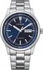 A close-up, front-facing studio shot of a men's wristwatch with a blue dial and silver metal band. Náhled obrázku produktu