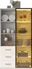 A tall, white cabinet with a glass door on the right side, showcasing kitchenware and decorative items illuminated by warm LED lights. The left side of the cabinet has drawers and shelves with more kitchen items. Náhľad obrázku produktu