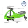A green ride-on toy car with dimensions indicated by measurement lines and text. Náhled obrázku produktu