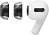 A white Apple AirPods Pro earbud is shown next to two silver and black ear tips. Produktbild-Vorschau