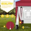 A close-up view of a red pop-up gazebo with informational graphics and text overlays. Anteprima dell’immagine prodotto