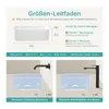 Diagrams and text illustrating the dimensions and installation of a washbasin. Produktbild-Vorschau
