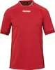 A red t-shirt with a white collar and the Kempa logo on the chest. Voir les images du produit